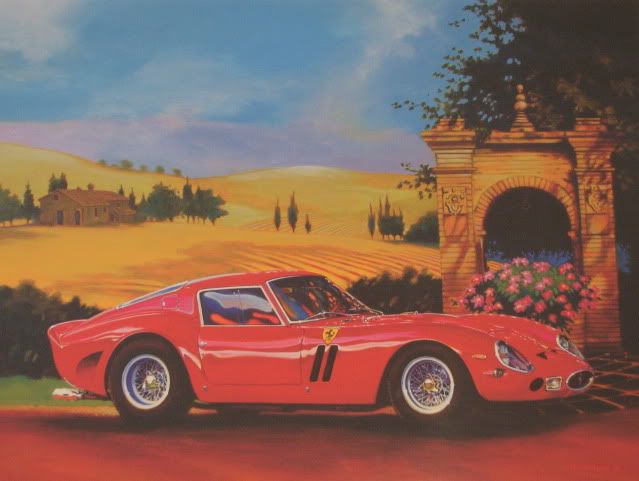 Painting of a 250 GTO in Tuscany