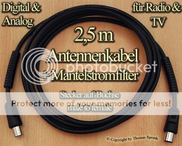 5m Antennenkabel + Mantelstromfilter / Ferrit Schwarz