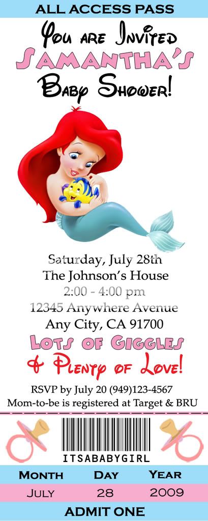 Baby Little Mermaid Baby Shower Party Invitations