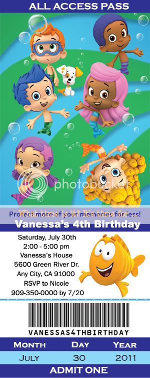 BUBBLE GUPPIES BIRTHDAY PARTY TICKET INVITATIONS  