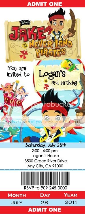 JAKE AND THE NEVERLAND PIRATES BIRTHDAY PARTY INVITATIONS  